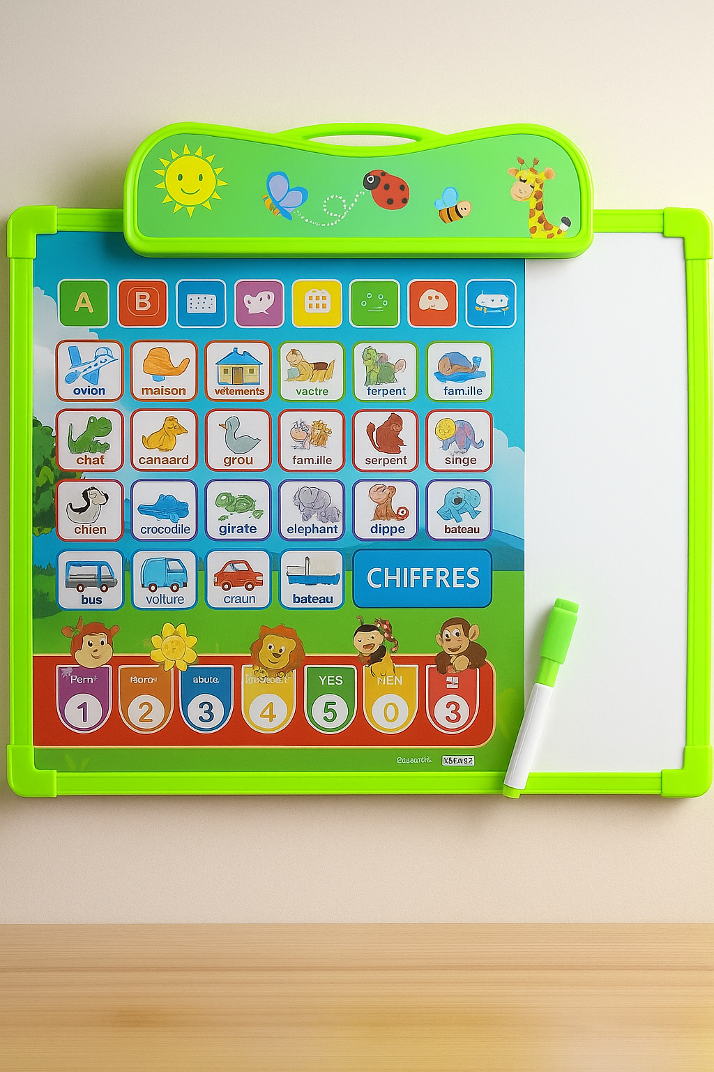 Tablette éducative avec ardoise effaçable derrière (2 en 1)